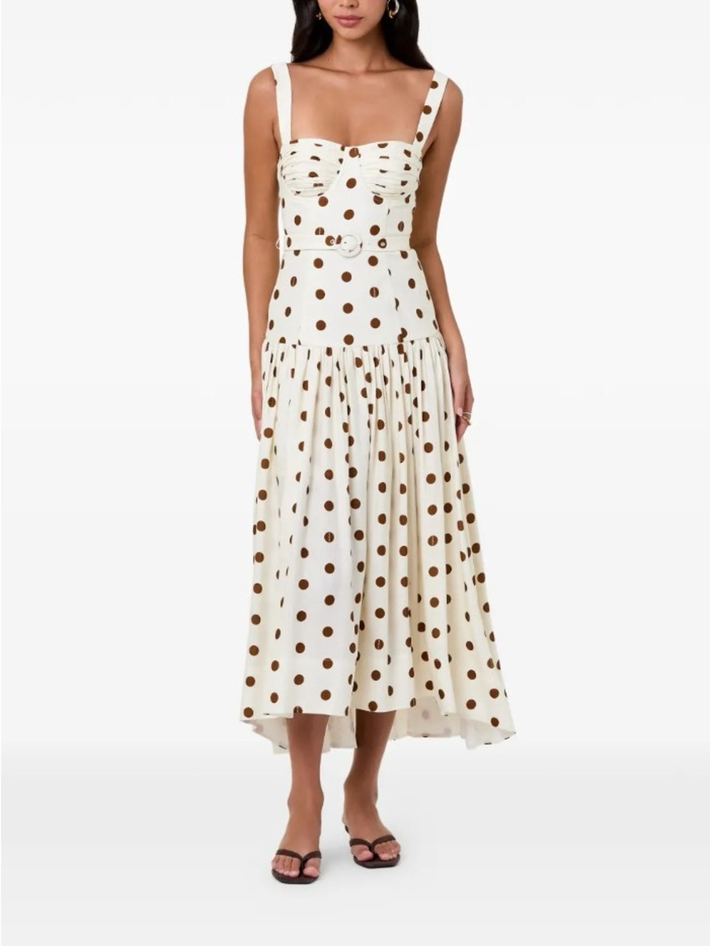 Nicholas Valerie Chocolate Polka-Dot Printed Belted Midi Dress NWOT